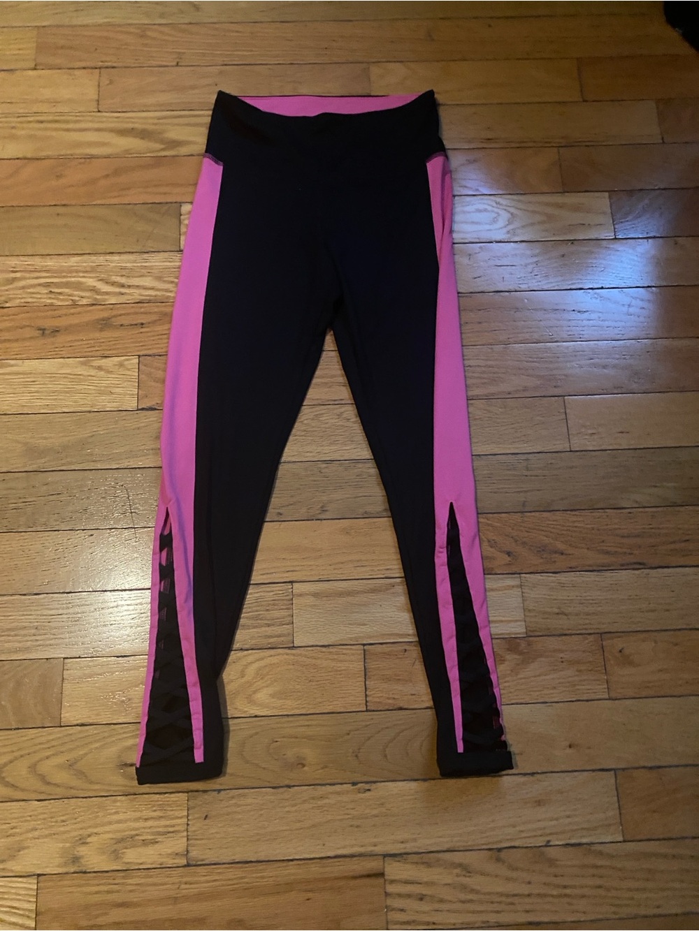 Brand new PINK Victoria's Secret Black Leggings with Hot Pink Side Panels